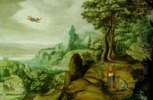 An Extensive Mountainous Landscape With The Sacrifice Of Isaac