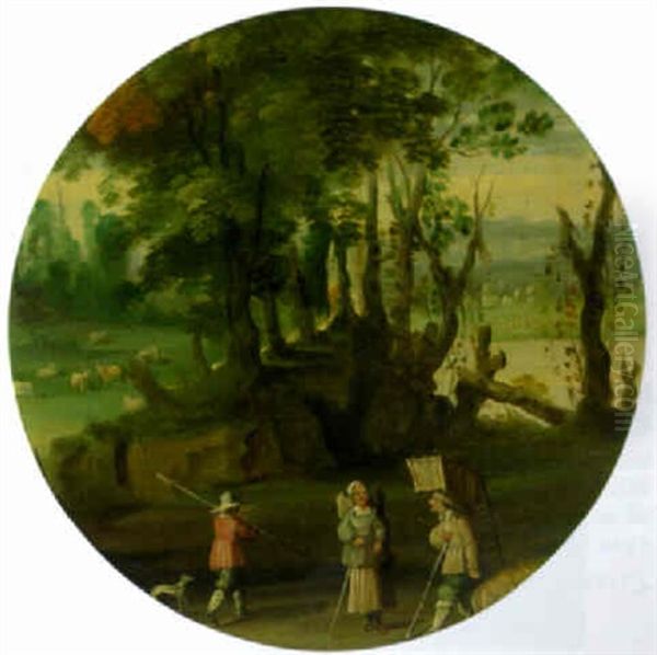 A Wooded Landscape With Travellers On A Track - view 1