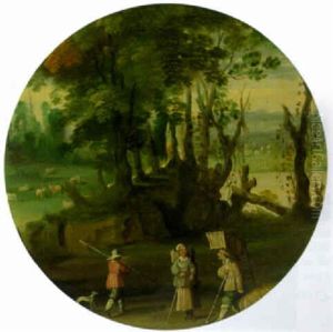 A Wooded Landscape With Travellers On A Track by Isaac Van Oosten