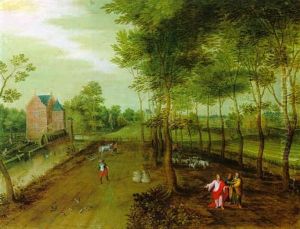 Fruehlingslandschaft Mit Einem Schloss Und Einem Saeenden Bauern by Isaac Van Oosten