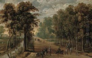 An Avenue By A Canal With Horsemen And Peasants by Isaac Van Oosten