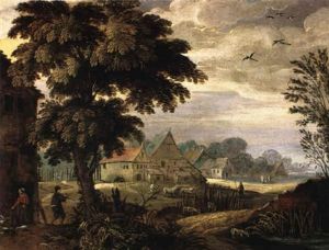 Flamische Landschaft Mit Einem Dorf by Isaac Van Oosten