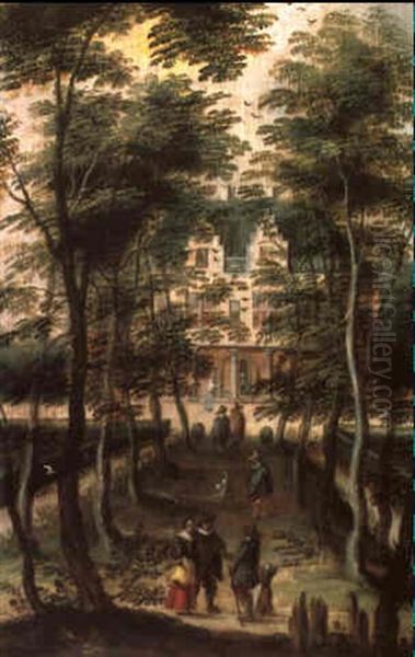 Parklandschaft Mit Einem Ansitz Und Spaziergangern - view 1