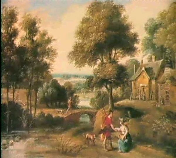 Waldlandschaft Mit Einem Bach Und Bauernhausern - view 1