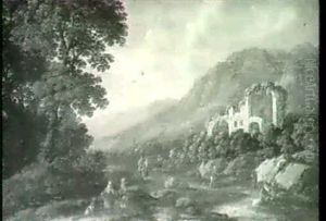 Promeneurs Dans Un Paysage De Montagnes by Isaac Van Oosten