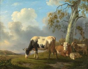 Landschaft Mit Kuhen Und Schafen by Dirck Oosterhout