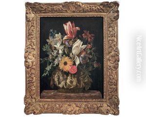 Fleurs Coupees Dans Un Vase De Pierre Orne De Putti by Maria van Oosterwyck