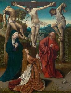 The Crucifixion With Mary, Saint John And Mary Magdalene by Jacob Cornelisz Van Oostsanen