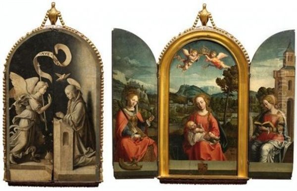 Vierge A L'enfant Couronnee Par Deux Anges (triptych) - view 1