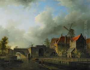 Hollandische Kanallandschaft Mit Windmuhle
