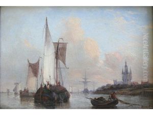 Barges And Other Vessels On A Dutch River