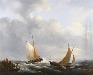 Sailing Ships At The Dutch Coast by George Willem Opdenhoff
