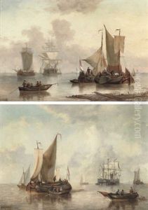 Sailing Off The Dutch Coast (+ Untitled; Pair) by George Willem Opdenhoff