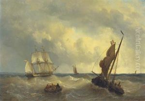 A Three-master And Other Sailing Vessels On Choppy Water A Three-master And Other Sailing Vessels On Choppy Water