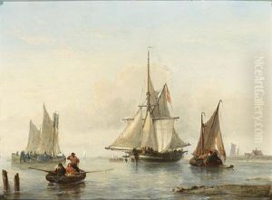 Sailing Vessels Near The Coast by George Willem Opdenhoff