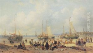 Fisherfolk Sorting The Catch by George Willem Opdenhoff