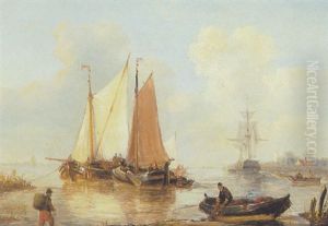 Sailing Vessels Near The Coast by George Willem Opdenhoff