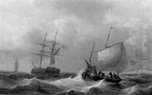 Schepen Op Ruwe Zee by George Willem Opdenhoff