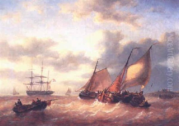 Sailing Vessels On A Choppy Sea - view 1