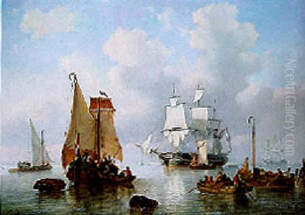A Three-master At Anchor And Other Shipping In An Estuary - view 1