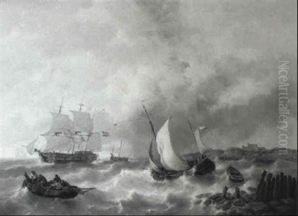 A Smalschip Tacking The Coast In A Stiff Breeze - view 1