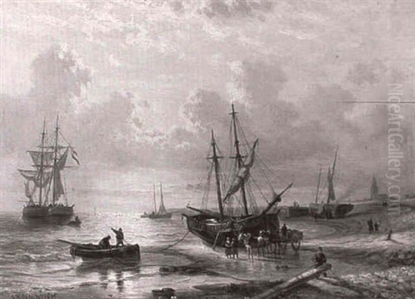 Hollandische Fischerboote Bei Abendstimmung Am Strand - view 1