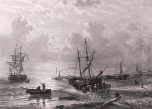 Hollandische Fischerboote Bei Abendstimmung Am Strand by George Willem Opdenhoff