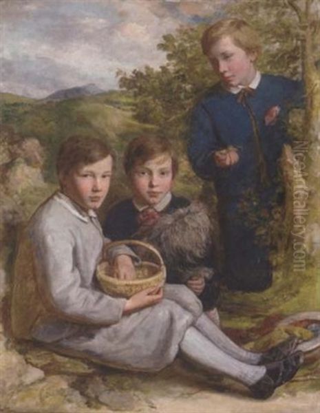 Portrait Of The Baxter Brothers Of Bedford Gathering Chestnuts With Their Dog - view 1