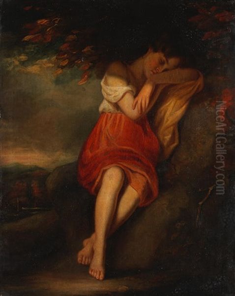 A Girl Slumbering Under A Tree In A Landscape - view 1
