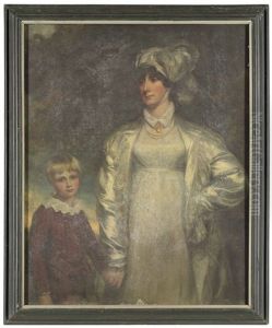 Portrait Of A Lady And Her Son, The Former Three-quarter Length, In A White Dress by John Opie
