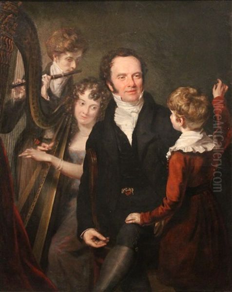 Portrait Of A Gentleman With His Three Children - view 1