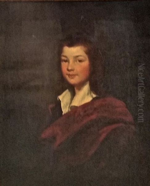 Portrait Of A Young Man In A White Blouse With Red Blanket" Half Length - view 1