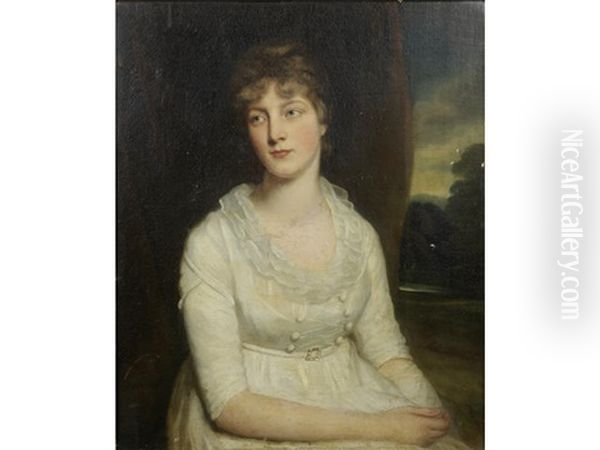 Portrait Of Lady Dickson, Half-length, In A White Dress Seated Before A Landscape - view 1