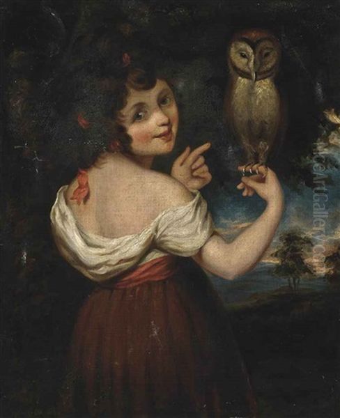 A Girl, Possibly Athena, In A White Chemise And Red Dress Holding An Owl, In A Landscape - view 1