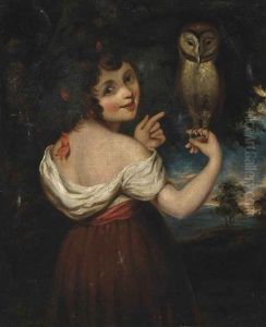 A Girl, Possibly Athena, In A White Chemise And Red Dress Holding An Owl, In A Landscape