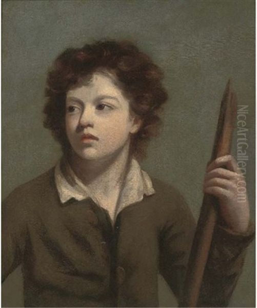 Portrait Of A Boy In A Brown Coat, Holding A Staff - view 1