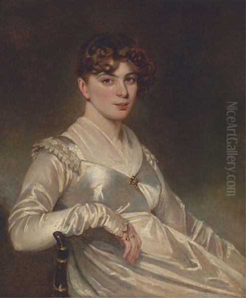 Portrait Of A Lady Seated In A White Silk Dress - view 1