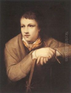 Portrait Of An Artist Holding A Porte-cryon And His Hands Resting On An Album (opie ?) by John Opie