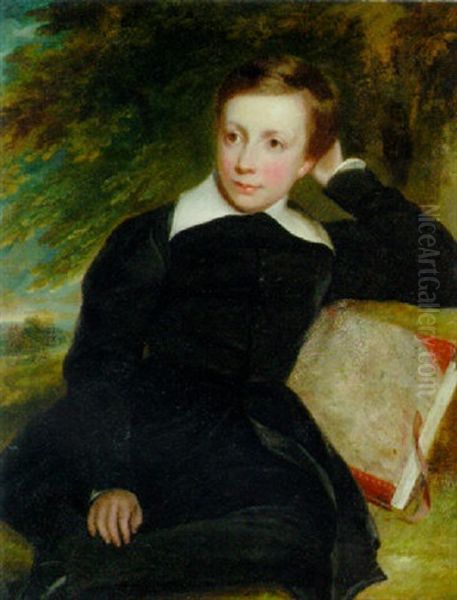 Portrait Of A Boy, In Van Dyckian Costume, With A Book In A Landscape - view 1