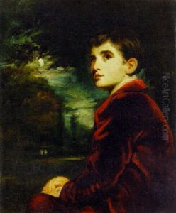 Portrait Of A Young Gentleman In A Red Velvet Jacket, A Moonlit Landscape Beyond