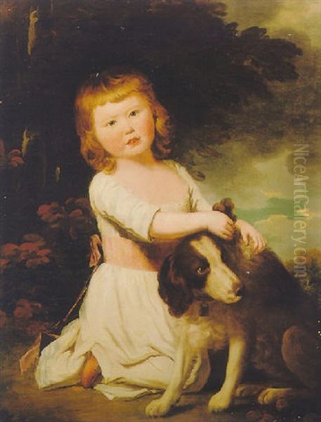 Portrait Of A Girl With Her Spaniel In A Landscape - view 1