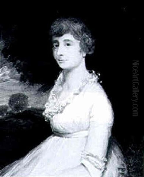 Portrait Of A Young Lady Seated Three Quarter Length, Before A Landscape - view 1