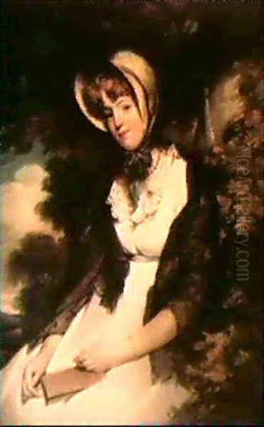 Portrait Of Miss Douglas Wilton, Seated In A Park Landscape Holding A Book, Wearing A Bonnet And Lace Shawl - view 1
