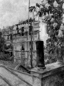Blick Uber Dacher Auf Ein Haus Mit Gerust