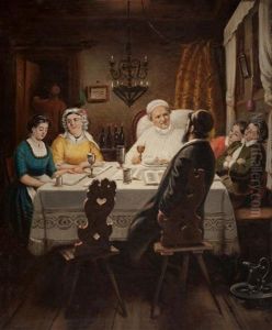 Family Seated Around The Table by Moritz Daniel Oppenheim