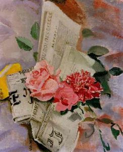 Stilleben Mit Blumen Und Zeitung