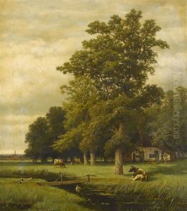Idyllische Sommerlandschaft Mit Weidenden Kuhen