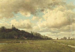 Cattle Grazing In An Extensive Landscape by Willem Johannes Oppenoorth