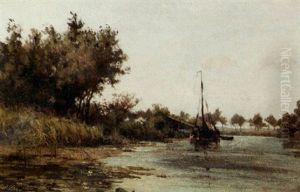 Sailingboat Moored In A Canal