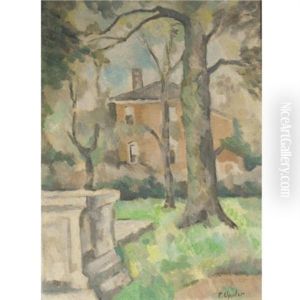 View Of A House Through A Wooded Garden (+ 2 Etchings; 3 Works) by Ernst Oppler